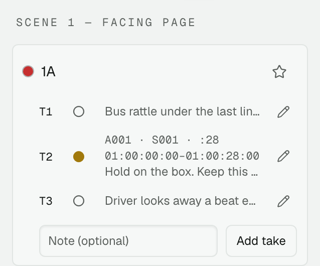 Continuity notes and references for Night Bus scenes.