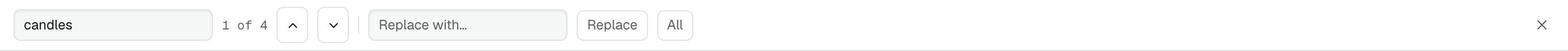 The Find and replace bar with a search field and a match count.
