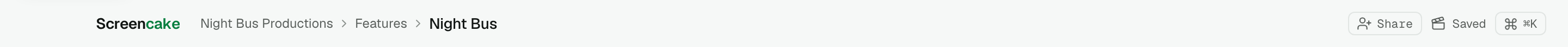 The editor title bar with the script location, Share button, Saved status, and command palette button.